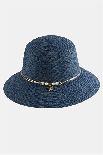 ZERO LAND Hn-Shop Butterfly Pearl Straw Hat-Powder Color