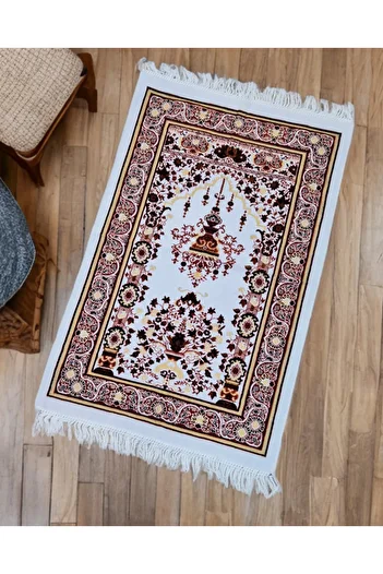 TABASAFE Velvet Glitter Quality Thick Patterned Prayer Rug 5Th Pattern