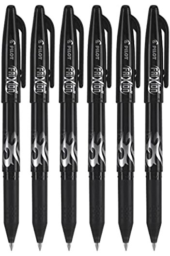 Pilot Frixion Ball Gel Pens, Erasable, Fine Tip 0.7mm, Black Ink, Pack of 6