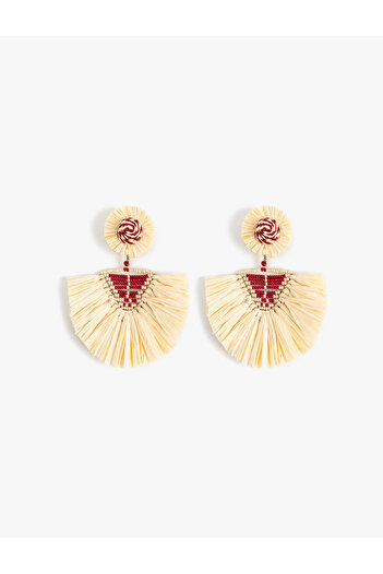 Koton Large Size Geometric Straw Earrings with Bead Detail - X Melis Ağazat