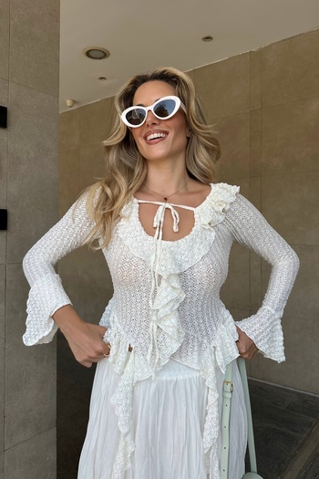 Laluvia Ecru Lace Knitted Blouse - 1187