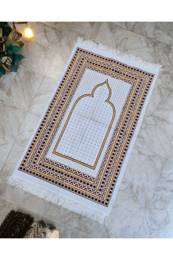 TABASAFE Velvet Glitter Quality Thick Patterned Prayer Rug 2Nd Pattern
