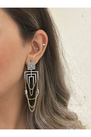 MyladyAccessoriess Double Color Zircon Stone Detail Design Dangle Earrings