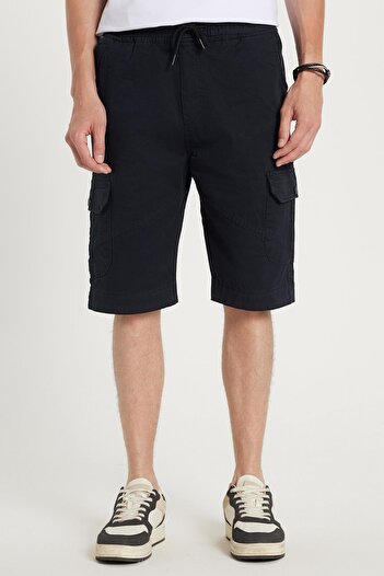 Tudors Men's Relax Fit Relaxed Cut 100% Cotton Cargo Pocket Navy Blue Capri Shorts