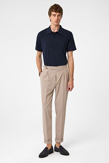 Antioch Dark Stone High Waist Buckle Closure Pleated Men's Trousers