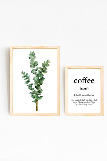 acargrafik Dekoratif 2 Parça Okaliptus Coffee Tasarımlı Ahşap Çerçeveli Tablo I 23x30 - 35x50