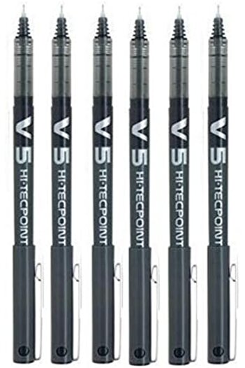Pilot BX V5 Black Hi-Tecpoint Extra Fine Rollerball Pen 0.5 mm Nib Tip 0.3 mm Line Width (Pack of 6)