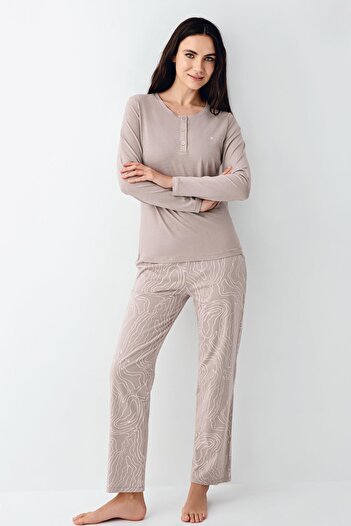 Pierre Cardin Women's Seasonal Long Sleeve Button Collar Mink Pajama Set, 50% Cotton 50% Modal