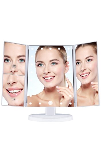 PROCART Oglindă cosmetică extensibilă, 22 LED-uri, zoom 2X 3X, buton tactil, USB, albă