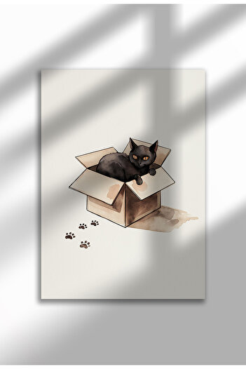 21mxm Funny Cat Art Poster, Digital Painting, Cute Black Cat Wall Decor, Minimalist Cat Illustration