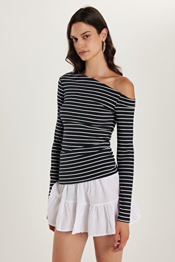 Tudors Women's Standard Fit Striped Asymmetrical Neck Blouse