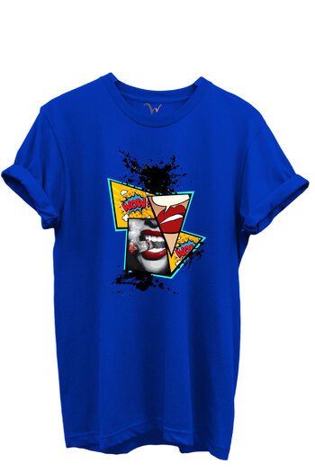 WİDİ Pop Art Lip and Comic Μπλουζάκι με θέμα WOW 100% βαμβακερό κανονικό μπλουζάκι Unisex
