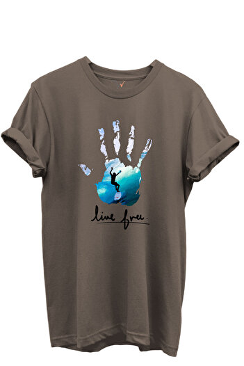 WİDİ Live Free Written Surfer και εμπριμέ 100% βαμβακερό μπλουζάκι Unisex κανονικής εφαρμογής