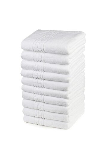 OEM Set 10 face towels, Cotton, Uni, Greek Border, 500g/m², 50x90cm, White