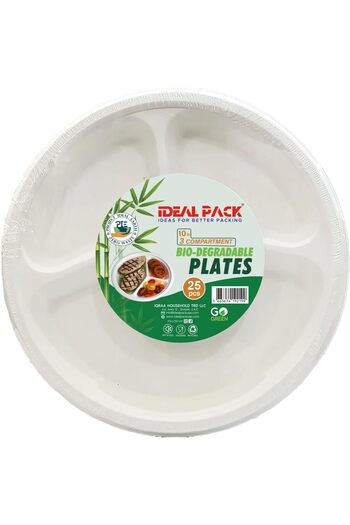 Ideal Pack Biodegradable Plate 10-inch with 3 Compartments