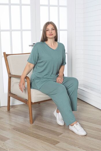 Asel Large Size Lycra Combed Cotton Fabric Side Slit 2-Piece Stylish Tunic Bottom-Top Set