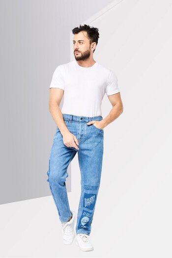 Diesel Men Carrot Fit Washed Stretchable Denim, Blue