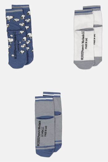 PEANUTS Kids Boy 3 Pairs Graphic Pattern Ankle Socks, Multicolor