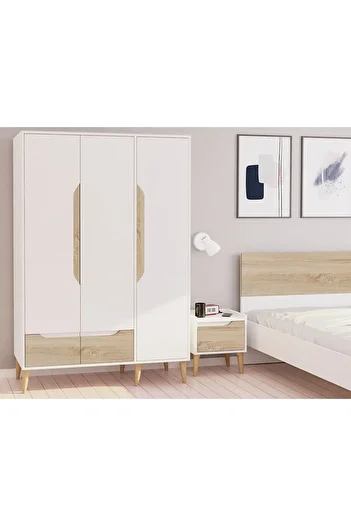 Danube Home Aurora 3 Door Wardrobe with Drawer - White/Natural L119.5xW53xH181.7cm
