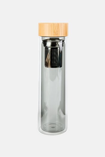 Muy Mucho Double Wall High Borosilicate Glass With Tea Infuser Bottle 500ml, Transparent
