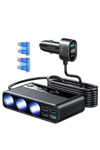 Dali Încărcător auto, extensie port, 3 brichete auto, 5 USB A, 1 USB Type-C 3.0, 154W, PD20W, cablu 1m, Negru