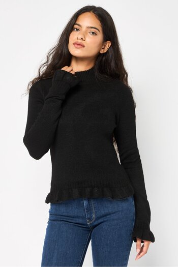BCBG Women High Neck Knitted Sweater, Black