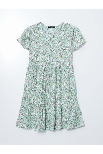 LC Waikiki Green Crew Neck Floral Mini Dress