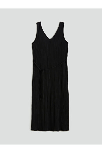 LC Waikiki V-Neck Textured Belted Dress