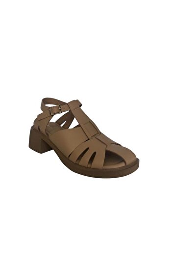 KEMAL TANCA 862 M-667 Women's Khaki Leather Heel Sandals