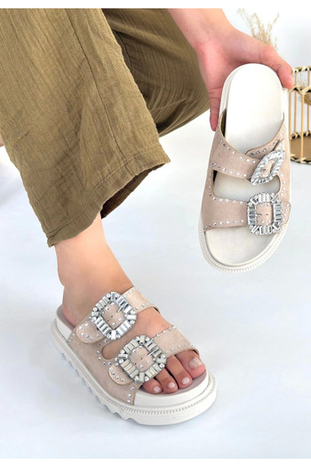 idimilla Juana Beige Nubuck Stone Slippers