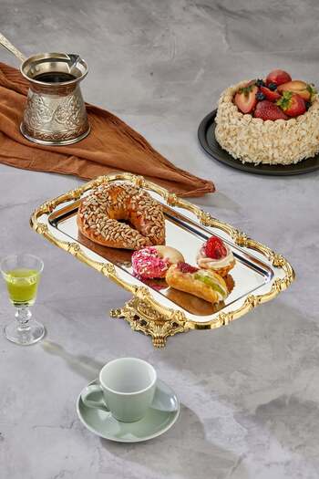 Turkco Baton Series Footed Promise Engagement Presentation Tray, Silver Tray Gold Accessory