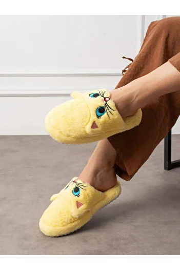 STOCON Cute Cat Figured Embroidered Winter Unisex House Slippers No Sound Non-Slip Sole Stc1123