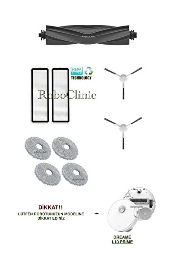 Roboclinic Dreame L10 Prime Robot Vacuum Cleaner Compatible Replacement Brush, Hepa Filter, Mop Set-9 Pieces