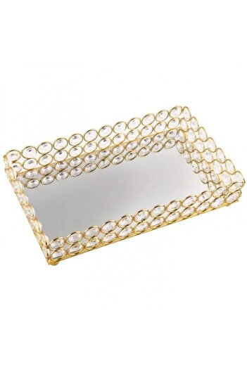 OEM Decorative rectangular tray with mirror and plastic crystals, 29 x 22.5 cm
