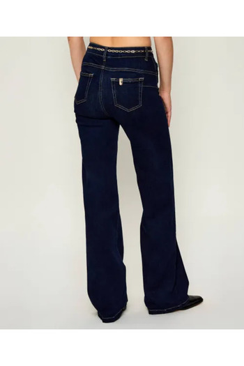 Liu Jo Women's Comfortable Fit Wide Leg Straight Navy Blue Trousers Uf5097Ds018-7L000