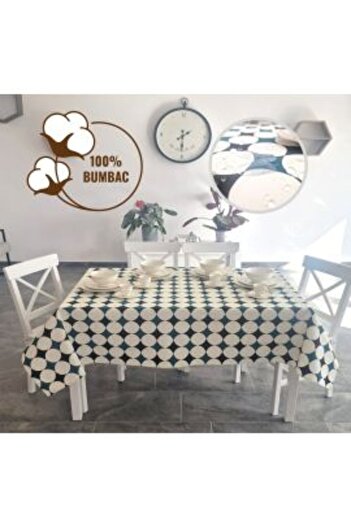 Ralex Față de masă antipete 100% bumbac 160 x 320 cm, buline albastre crem