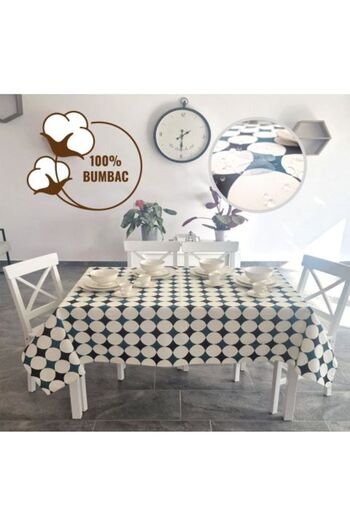 Ralex Față de masă antipete 100% bumbac 160 x 320 cm, buline albastre crem