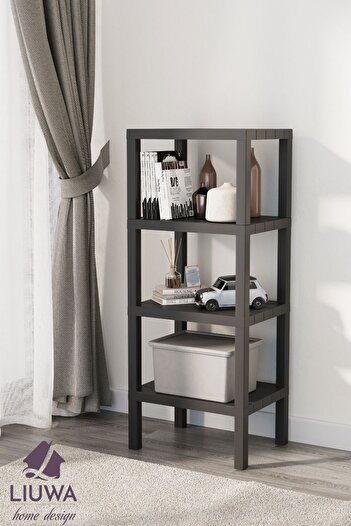 LIUWA Ombeg 4 Tier Wood Look Plastic Shelf Unit Bathroom Kitchen Shelf Living Room Balcony Organizer(Black)