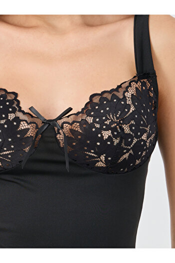 Styli Floral Lace Insert Slip Dress with Bow Detail