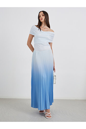Styli Blue Ombre Pleated Maxi Dress