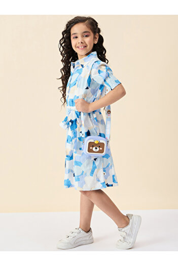 Stylo Bug By Styli All Over Print Shirt Dress with Tie Belt