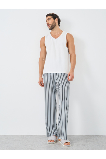 Styli Grey Striped Pyjama with Elastic Waist