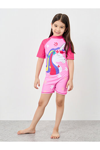 Styli Unicorn Graphic Print Swimsuit and Cap Set