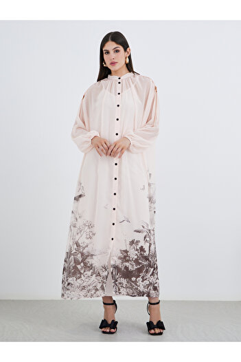 Styli Floral Printed Balloon Sleeves Shirt Midi Dress
