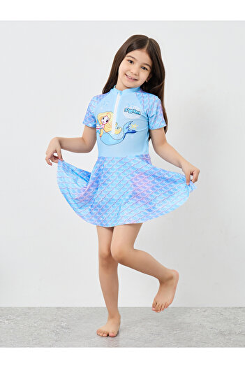 Styli Mermaid Print Swim Dress and Shorts Set