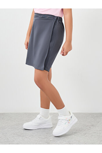Styli Girls Grey Plain Skorts with Button Detail