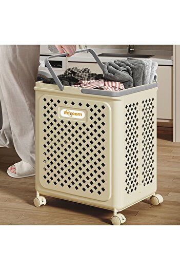 Generic Foldable Laundry Basket For Dirty Clothing | Upto 50L Storage | With 4 Wheels 36 * 28 * 49CM (Large)