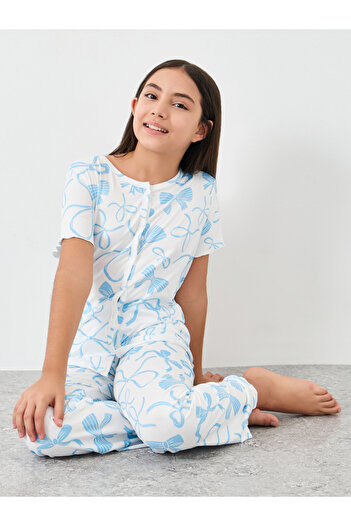 Styli Ribbon Print Top and Pyjama Set