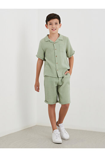 Styli Double Gauze Plain Shirt and Shorts Set