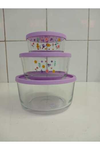 LAV Feyzade Round Storage Container Set (1490Cc-800Cc-380Cc) Set of 3 Lila Lid